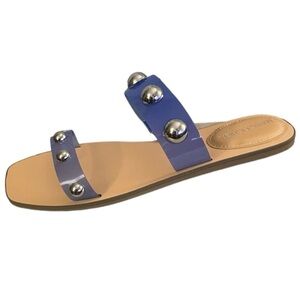 Marc Fisher Bornie Sandals Blue Lucite with Silver Studded Double Straps Sz 11